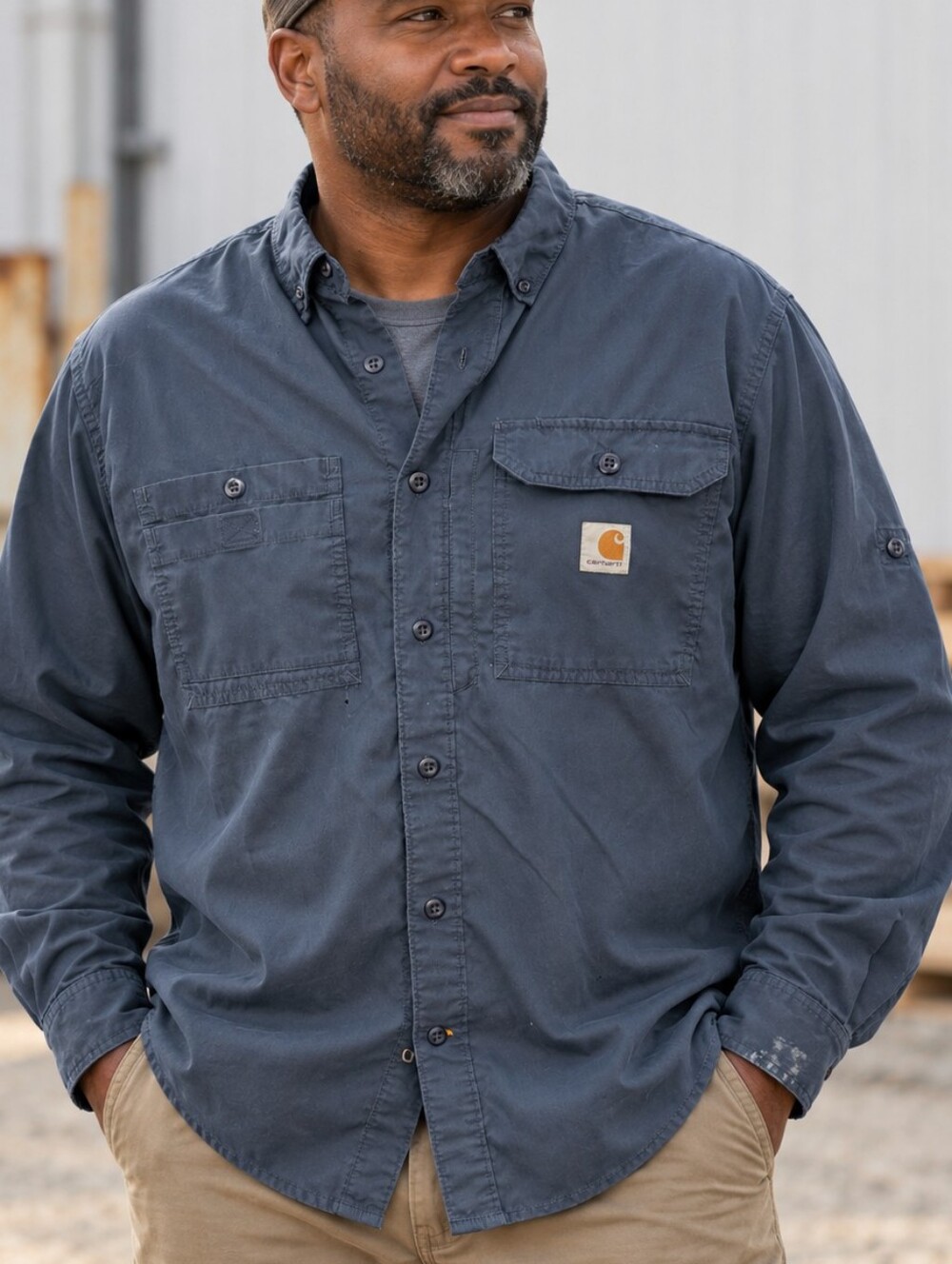 Carhartt Force Ridgefield 102418 Men's L Navy Long Sleeve Work Shirt